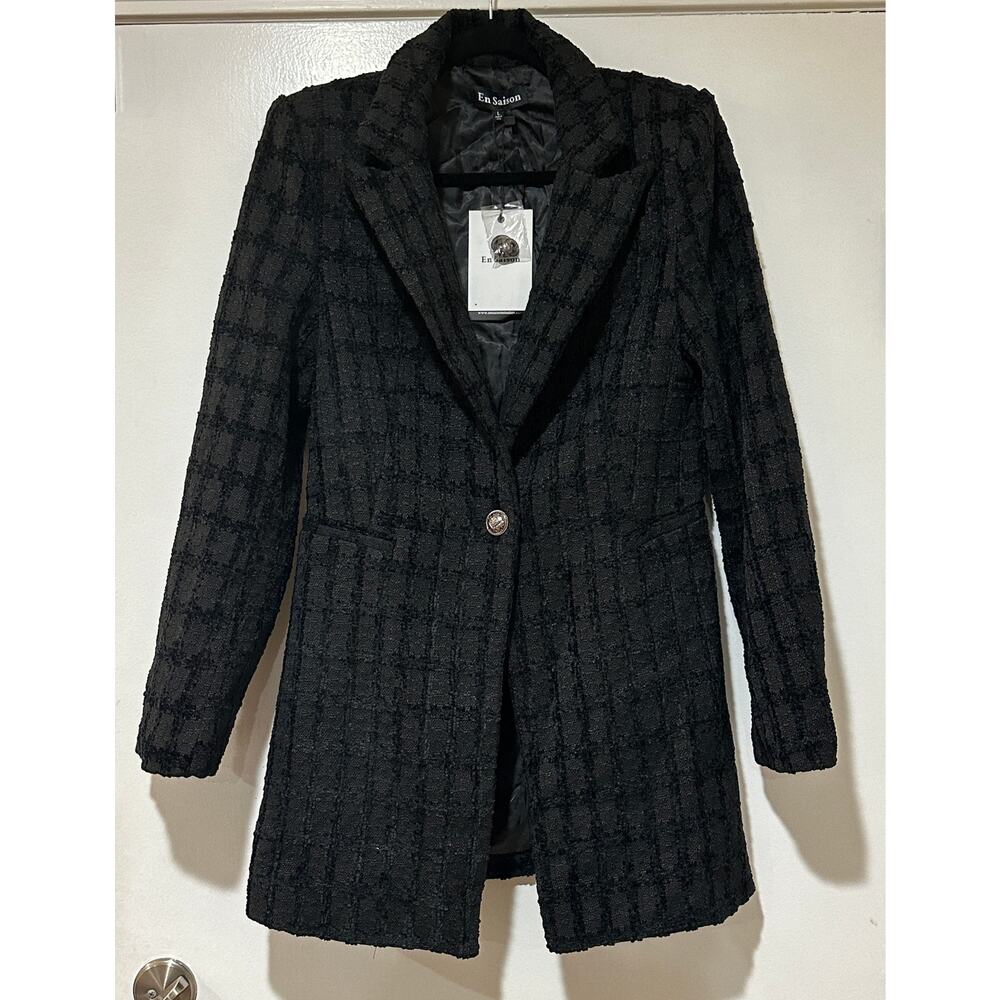 En Saison Melbrooke Tweed Single-Breasted Blazer Black Sz Large Runs Small NWT - Picture 2 of 16